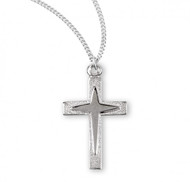 Sterling Silver Star burst cross pendant . Solid .925 sterling silver.  Starburst Pendant comes on an 18" genuine rhodium plated curb chain.  Dimensions:  0.8" x 0.5" (20mm x 13mm).  Weight of medal: 0.6 Grams. Sterling Silver Star burst cross pendantomes in a velvet gift box. Made in the USA