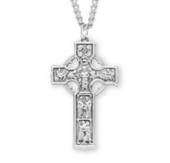 Irish Celtic cross pendant.
Solid .925 sterling silver.
Dimensions: 1.7" x 0.9" (27mm x 20mm)
Weight of medal: 4.9 Grams.
24" Genuine rhodium plated endless curb chain.
Made in USA.
Deluxe velvet gift box.