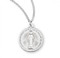 Sterling Silver Round  Double Sided Miraculus Medal Pendant. Miraculous Medal is .925 sterling silver and comes with an 18" genuine rhodium plated curb chain. Deluxe velour gift box is included. Dimensions: 0.7" x 0.6" (18mm x 15mm). Weight of medal: 2.0 Grams. Made in the USA