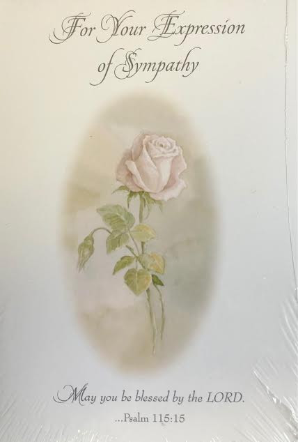 Sympathy Acknowledgement Cards come 8 to a pack.  Inside of Card reads:  "Thank you for your support during this difficult time. Your thoughts, prayers and words of sympathy will always be remembered." Cards measure 4" x 6" and include envelopes.