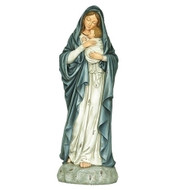 Madonna and Child 32.5"H Antiqued Figure. The Madonna and Child statue is depicted holding the Christ Child and appears to be standing on stone. The Madonna is made of a resin/stone mix. Weight is approximately 10 lbs.