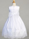 This Corded Tulle Communion Dress is embroidered and sequined. A large organza bow is on the back with zipper closure. Dress is tea-length. Regular and half sizes available. Made in the USA. Accessories sold separately. **30 **3 Dress Limit per order!