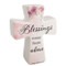 6"H Blessings Cross-Blessings Come from Above. Made of Porcelain. Pink Flowers on the cross. The words "Blessings Come From Above." are written on the porcelain cross