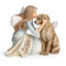 Forever in Our Hearts Angel and Dog Figure.  Angel and Dog with Wings Heavenly Blessings figurine is 4.25"H.  Angel is holding a dog with wings. Forever in Our Hearts is written across the angel's lap.  Made of a resin/stone mix