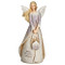Bless This House Angel with Flowers. Blessing Angel stands 8.5"H. She is made of a resin stone mix.  Bless this house with love is written on the bottom of the angels dress.  A wonderful housewarming gift or a gift for anytime! 