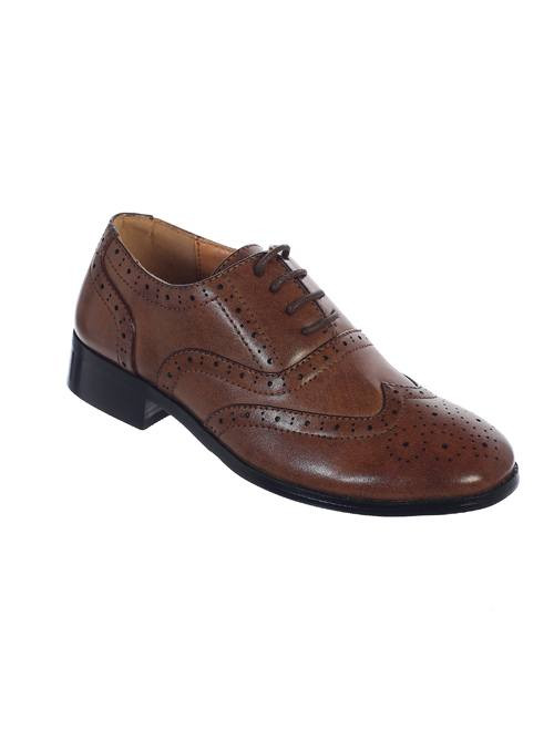 Boys Brown Leather Wingtip Dress Shoes