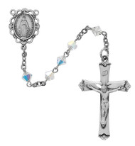 5MM Swarovski Crystal Tin Cut Rosary. Rhodium plated center and cricifix. Comes in a deluxe gift box. 