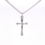 18" Rhodium Plated Cross with Stone Cross Necklace. Dimension: 1/2" X 3/8". Cross presents in a clear box. 
