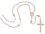 Rose Gold Holy Communion Rosary. This Rose Gold Holy Communion Rosary is made with real rose gold plated Miraculous Center and Crucifix and crystal beads. Rose Gold Rosary comes in a deluxe gift box! 