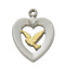 Tutone 1/2"  Sterling Silver Heart and Gold Holy Spirit Dove Medal. Dove in Heart Pendant comes on an 18" Rhodium Chain. Gift Box Included. Made in the USA