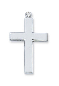 Sterling Silver Cross. Cross comes on a 24" rhodium chain. Dimension: 1 1/2"L.  Cross is gift boxed.