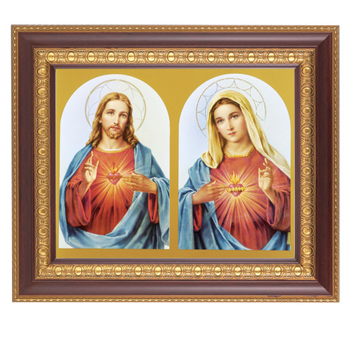Dark Cherry with Gold Egg and Dart Detailed Frame
8" x 10" The Sacred Hearts Print
Under 8" x 10" Protective Glass
Frame size is 11-1/2" x 13-1/2"
Frame width is 1-5/8"
Velvet Easel Back and Wall Hanger
Artwork Printed in Italy
Assembled in the USA
Comes Boxed