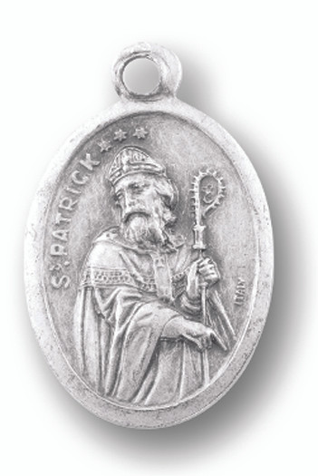 St Patrick Silver Oxidised Medal. 1"H x 1/2"W