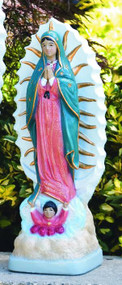 This 17.5" cement statue of Our Lady of Guadalupe is a great addition to your garden. The Our Lady of Guadalupe statue comes in two finishes Natural Cement finish and a Detailed Stain finish. 
Dimensions: Height: 17.5", Weight: 17 lbs, BW: 6", BL: 5"
Statue is handcrafted made to order so please allow 4-6 weeks for delivery. Made in the USA. 
