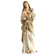 Madonna and Child with Lamb. Madonna and Child with Lamb statue stands 12"H. From the Renaissance Collection, the Madonna statue is made of a resin/stone material. Actual dimensions are: 12"H 4.25"W 3.5"D