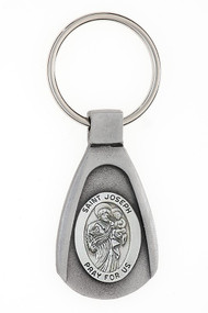High quality pewter St Joseph Key Ring. St Joseph Key Ring is satin polished and coated with a protective lacquer.