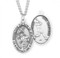 Sterling Silver Saint Sebastian Baseball Oval Medal-Pendant. Patron Saint of Athletes.   Front of medal shows St Sebastian while the back of the medal shows a baseball player. St. Sebastian sterling silver medal comes on a  24" Genuine rhodium plated endless curb chain. Dimensions: 1.1" x 0.7" (27mm x 17mm)  Weight of medal: 3.7 Grams.  Deluxe velvet gift box is included. Made in USA.