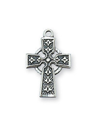 Sterling Silver  Celtic Cross Pendant  with 16" rhodium plated chain. Comes gift boxed. Made in the USA