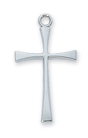 1"L Sterling Silver Cross. Cross comes on an 18"rhodium plated chain. A deluxe gist box is included. Made in the USA.