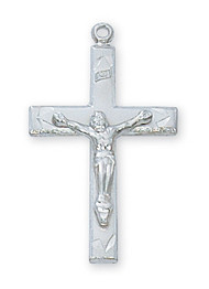Sterling Silver Crucifix. 7/8" Sterling Silver Crucifix comes on an 18" rhodium plated chain. Crucifix comes boxed and is made in the USA