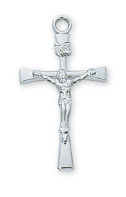 Sterling Silver Crucifix. 1" Sterling Silver Crucifix comes on an 18" rhodium plated chain. Crucifix comes boxed and is made in the USA
