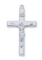 Sterling Silver Crucifix. 1 1/2"L Sterling Silver Crucifix comes on an 18" rhodium plated chain. Crucifix comes boxed and is made in the USA