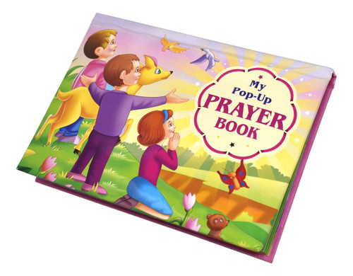 The bright, vibrant, and eye-catching illustrations in this book will “pop” off the pages to delight little children as they learn simple prayers.  They can flip from page to page to find short prayers:

to Jesus
to Mother Mary
to an Angel from God
to our heavenly Father
This colorful book provides children with a gentle introduction to prayer.