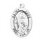  St. Jude .925 Sterling Silver Oval Medal.  Dimensions:  1.1" x 0.7" (27mm x 17mm).   Weight of medal: 2.8 Grams. Medal comes on an 24" genuine rhodium plated curb chain.  Made in USA. Deluxe velvet gift box included. Engraving available. 