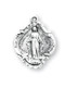 3/4" Miraculous Baroque style Medal. Baroque style Miraculous Medal comes on an 18" genuine rhodium plated curb chain.  Dimensions: 0.8" x 0.6" (19mm x 15mm). Deluxe velour gift box included. Made in the USA.
