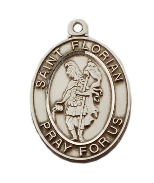 Sterling Silver 1 1/16" St Florian Medal. St Florian is the Patron Saint of Firemen. Medal comes on a 24" chain