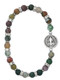 St Benedict Stretch Bracelet made of India Agate Beads. St Benedict stretch bracelet comes in a white box with clear cover. 