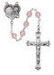 Pink beads tin cut rosary with pewter crucifix and center. 