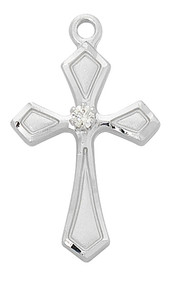 Sterling Silver Cross with CZ Pendant .  Sterling Silver Cross with CZ Pendant medal comes on an 18" genuine rhodium plated chain. Medal comes in a deluxe velour gift box.  Made in the USA