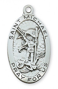 1 - 2/16" Pewter Saint Michael Oval Medal.  St Michael Oval Medal comes on a 24" rhodium chain. Medal comes gift boxed.  Made in the USAA