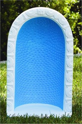 24" Round Embossed Dot Grotto for 18" Statue. The cast stone round embossed dot grotto is beautifully and simply detailed. The grotto comes in two colors. You can choose natural cement coloring or detailed stain that includes a blue background and white trim. Grotto is handcrafted and made to order. Allow 4-6 weeks for delivery
Made in the USA
H: 24", BW: 13.5", BL: 9"
Weight: 52 lbs
Holds an 18" statue