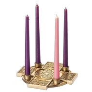 This elegant Gold Cross Advent Candle Holder measures 9" square.  The Cross Advent Candle Holder is made of a resin and dolomite stone composition.  Dimensions are 1.2"H 8.86"W 8.86"L.  The Candle Holder Uses 3/4 inch size candles that are  not included....to order candles see item ~ #101610