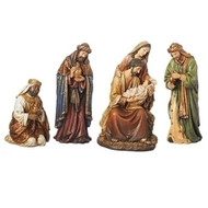 The Holy Family and Three Kings Textured Nativity Set is 16"H. Set is made of a resin/stone material. Great for holiday table top display!