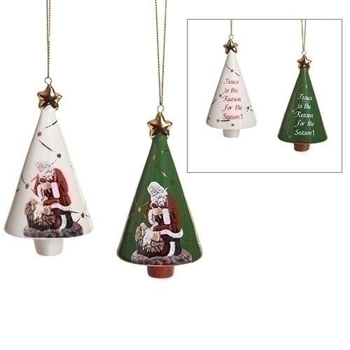 Image of the fronts and backs of the Kneeling Santa Bells sold by St. Jude Shop.