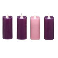 4.5"H X 2"D 4PC Advent Votives. Advent Votives use 2"AA" Batteries not included. 