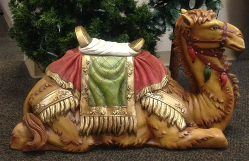 This 39" Scale camel is extremely detailed and beautifully painted fiberglass! Beautiful for indoor or outdoor use!  Dimensions of camel are 40" length, 14" wide, 24" height.  Camel makes a beautiful addition to our 39" Nativity set (#53398)