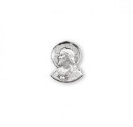 Sacred Heart of Jesus Lapel Pin. Solid .925 sterling silver. Dimensions: 0.6" x 0.4"(16mm x10mm). Weight: 1.7 grams. A deluxe velour gift box is included. Made in the USA.