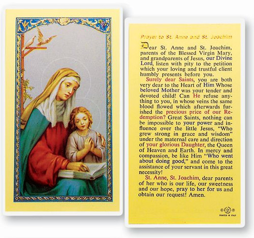 Prayer to St. Anne and St Joachim Laminated Holy Card
Clear, laminated Italian holy card.
Features World Famous Fratelli-Bonella Artwork. 2.5'' x 4.5'