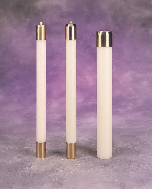 Handcrafted quality nylon candles in eight diameters:
7/8”, 1”, 1 1/8”, 1 1/4”, 1 1/2”, 1 15/16”, 2 1/2”
and 3”. Complete with satin or high polish brass burner and wick.
All candles are manufactured with a straight base. Custom modification to accommodate any size socket are available upon request. Custom heights and diameters also available. Please call for information.
