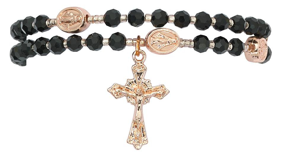 Black Crystal Beads and Copper Twisted Rosary Bracelet, B1000C St