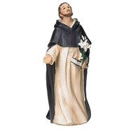 4"H St Dominic Figure. St Dominic is the Patron Saint of Astronomers and he founded the Dominican Order (known as the Order of Preachers). Figure is made of a resin/stone mix.  The measurements are 4"H x 1.75"W.

