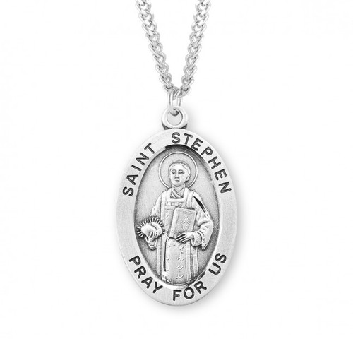 Sterling silver oval medal with a 24" genuine rhodium plated endless curb chain.  Dimensions: 1.3" x 0.8" (32mm x 20mm).  Weight of medal: 4.9 Grams. Medal comes in a deluxe velour gift box. Engraving option available. Made in the USA