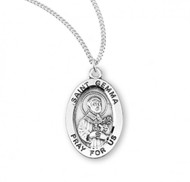 Patron Saint of Students and Back Injuries. Sterling silver oval medal with a 18" genuine rhodium plated curb chain. Dimensions: 0.9" x 0.6" (22mm x 14mm). Weight of medal: 1.9 Grams. Medal comes in a deluxe velour gift box. Engraving option available. Made in the USA
