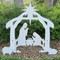 Decorate your yard, business or church with this waterproof 44" Lawn Nativity Set. Composed of high quality marine grade plastics, that will not fade, warp, rot or de-laminate !! While these sets do not require painting or maintenance, you can paint the nativity scene to your desired color.  Entire set can break down to store in compact box or area 43 1/2" x 23 1/2". Staking kit (included) allows set to stand up to any inclement weather. Made in the USA by American workers! Comes flat boxed.