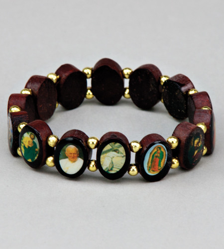 Brazilian Wood Saints Bracelet. 1/2 in. Round Shaped with Gold separator beads 