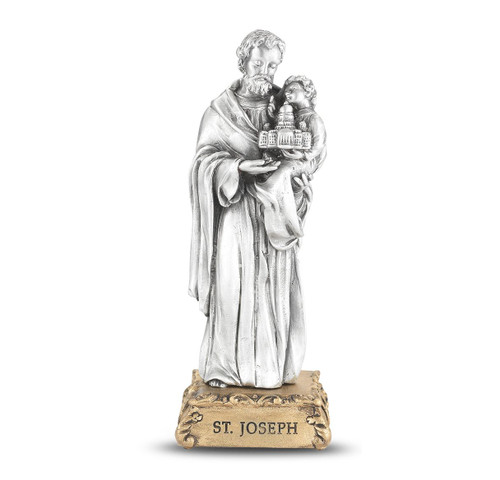 4 1/2" Pewter Saint Joseph Statue Gift Boxed